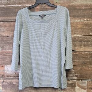 Ralph Lauren Light Blue and White Striped Long Sleeve Top